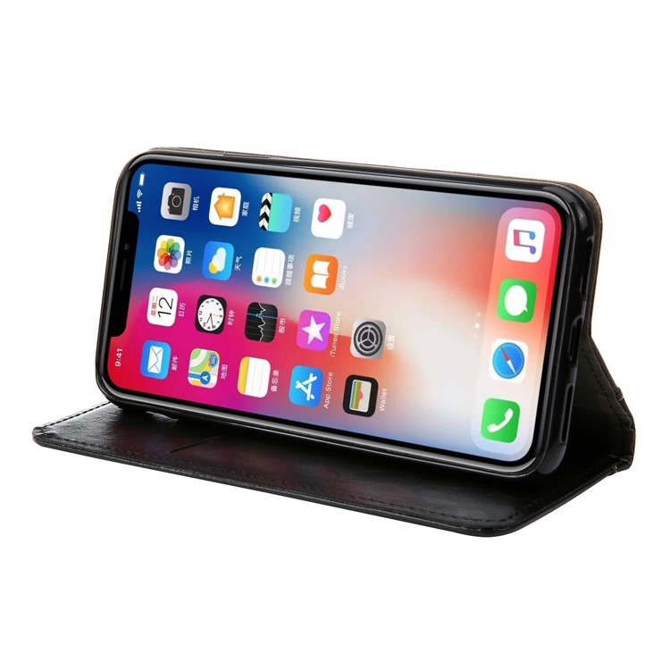 Stitching Leather Wallet Case with Stand for iPhone Xs 5.8 inch - All Black-7