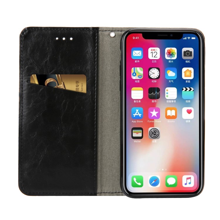 Stitching Leather Wallet Case with Stand for iPhone Xs 5.8 inch - All Black-8