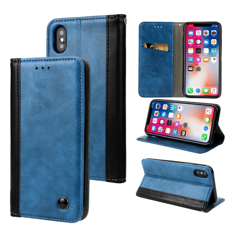 

Сшитая Кожаная Подставка Для Крышки С Разъемами Для Iphone Xs 5,8 Дюйма - Синий