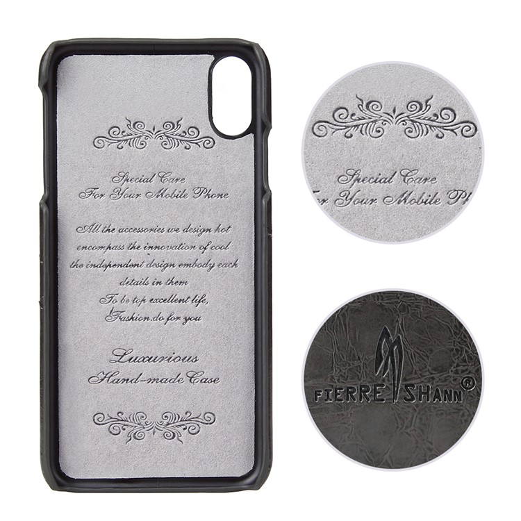 FIERRE SHANN Oil Wax Card Holder PU Leather Coated PC Case for iPhone Xs Max 6.5-inch - Black-5