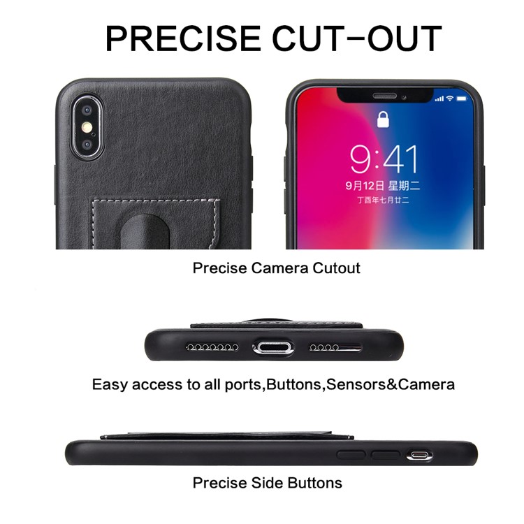 Crazy Horse Texture Kickstand Leather Coated TPU Phone Case with Card Holder for iPhone XS Max 6.5 inch - Black-2