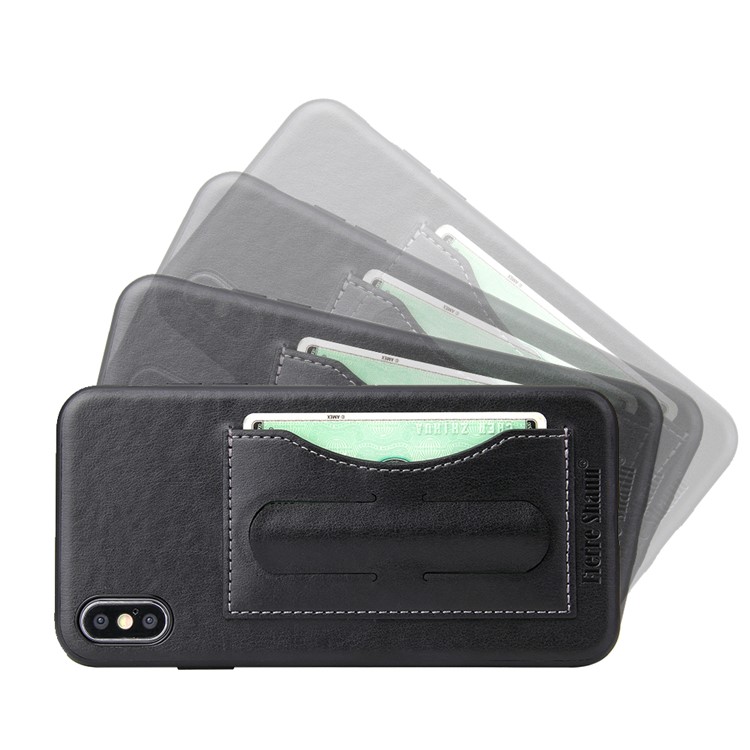 Crazy Horse Texture Kickstand Leather Coated TPU Phone Case with Card Holder for iPhone XS Max 6.5 inch - Black-3