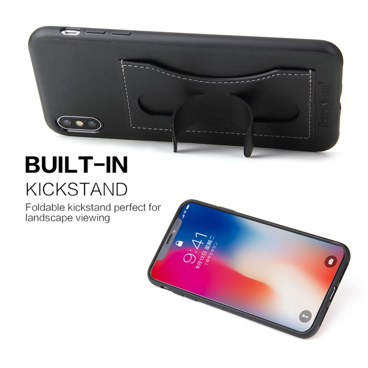 Crazy Horse Texture Kickstand Leather Coated TPU Phone Case with Card Holder for iPhone XS Max 6.5 inch - Black-4