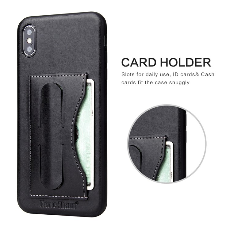 Crazy Horse Texture Kickstand Leather Coated TPU Phone Case with Card Holder for iPhone XS Max 6.5 inch - Black-6
