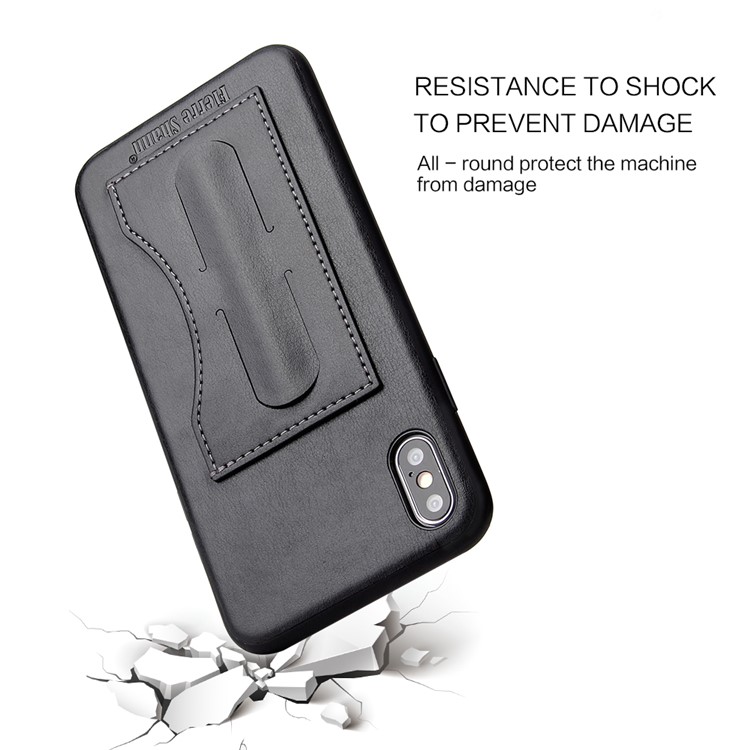 Crazy Horse Texture Kickstand Leather Coated TPU Phone Case with Card Holder for iPhone XS Max 6.5 inch - Black-7