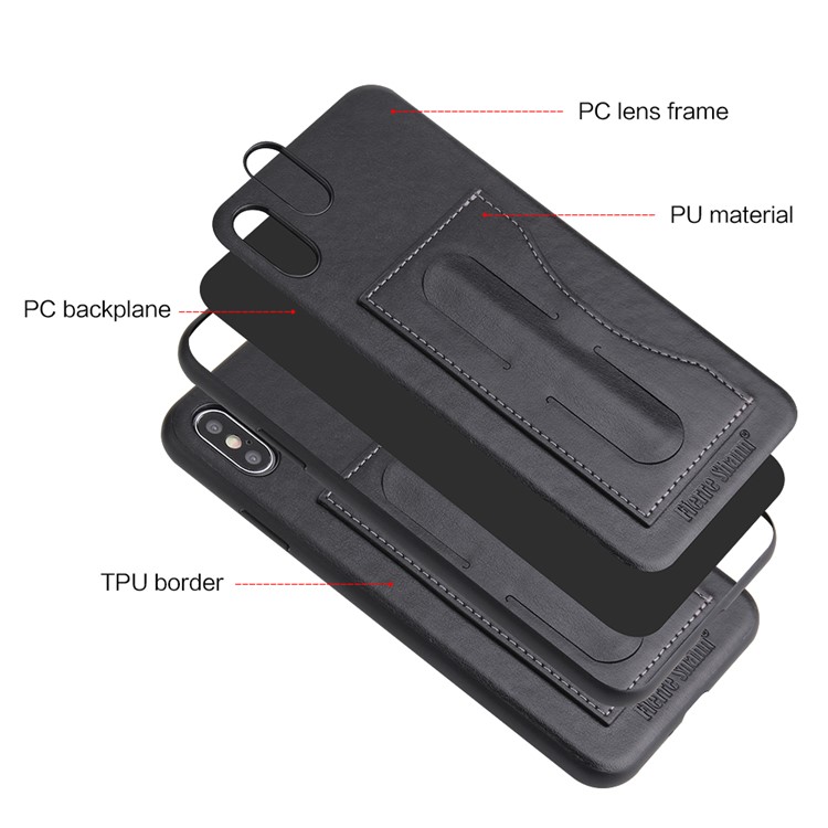 Crazy Horse Texture Kickstand Leather Coated TPU Phone Case with Card Holder for iPhone XS Max 6.5 inch - Black-9
