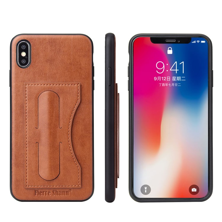 

Crazy Horse Texture Kickstand Leather Coated TPU Phone Cover with Card Holder for iPhone XS Max 6.5 inch - Brown