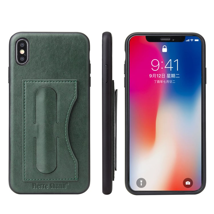 

Crazy Horse Texture Kickstand Leather Coated TPU Phone Shell with Card Holder for iPhone XS Max 6.5 inch - Green