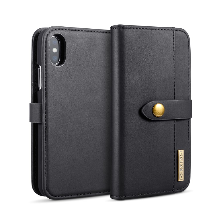 DG.MING for iPhone Xs 5.8 inch Detachable 2 in 1 Split Leather Wallet Mobile Case - Black-1