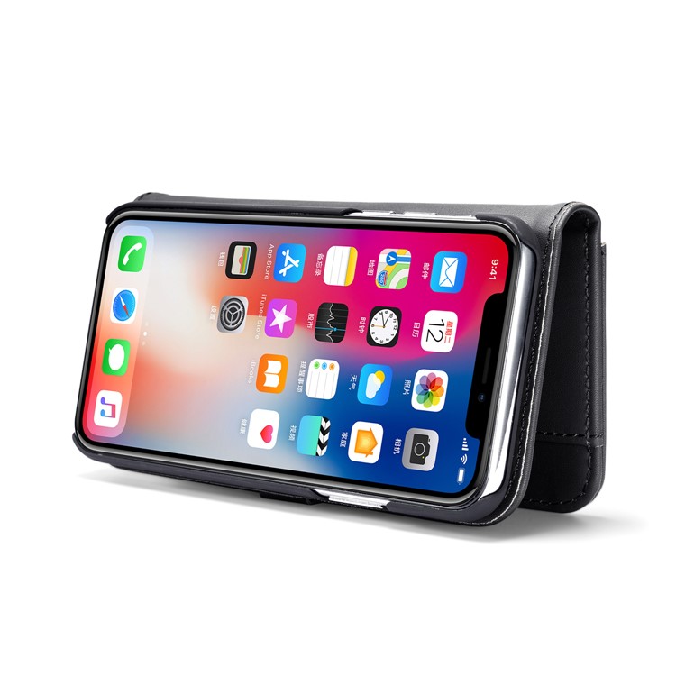 DG.MING for iPhone Xs 5.8 inch Detachable 2 in 1 Split Leather Wallet Mobile Case - Black-10
