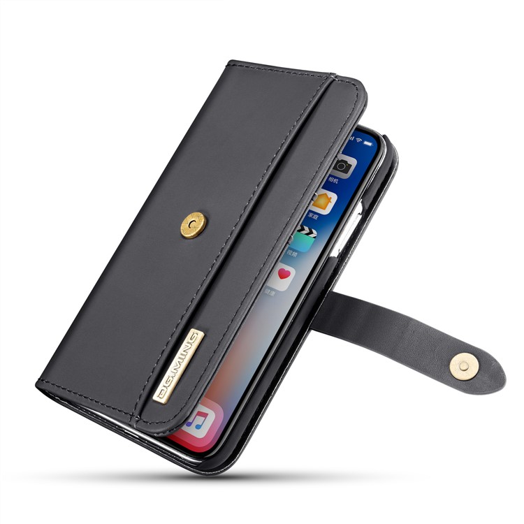 DG.MING for iPhone Xs 5.8 inch Detachable 2 in 1 Split Leather Wallet Mobile Case - Black-13