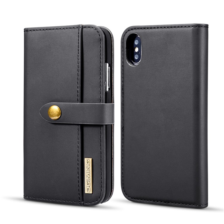 DG.MING for iPhone Xs 5.8 inch Detachable 2 in 1 Split Leather Wallet Mobile Case - Black-2