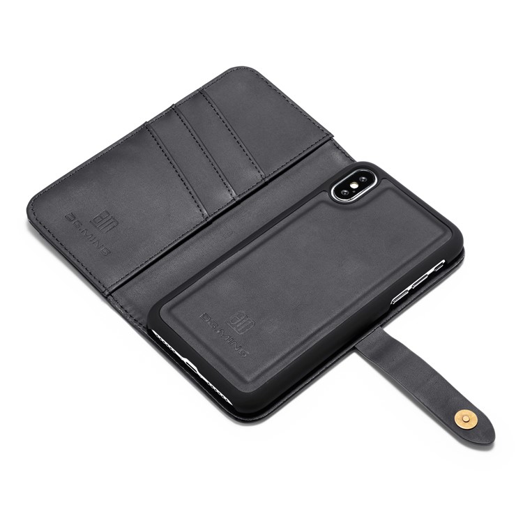 DG.MING for iPhone Xs 5.8 inch Detachable 2 in 1 Split Leather Wallet Mobile Case - Black-8