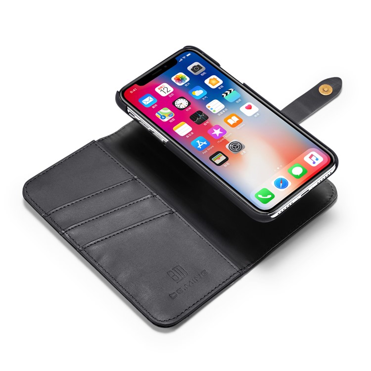 DG.MING for iPhone Xs 5.8 inch Detachable 2 in 1 Split Leather Wallet Mobile Case - Black-9
