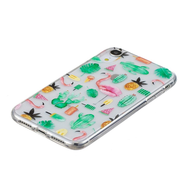 Pattern Printing Soft TPU Back Phone Protection Cover for iPhone XR 6.1 inch - Flamingo and Cactus-2