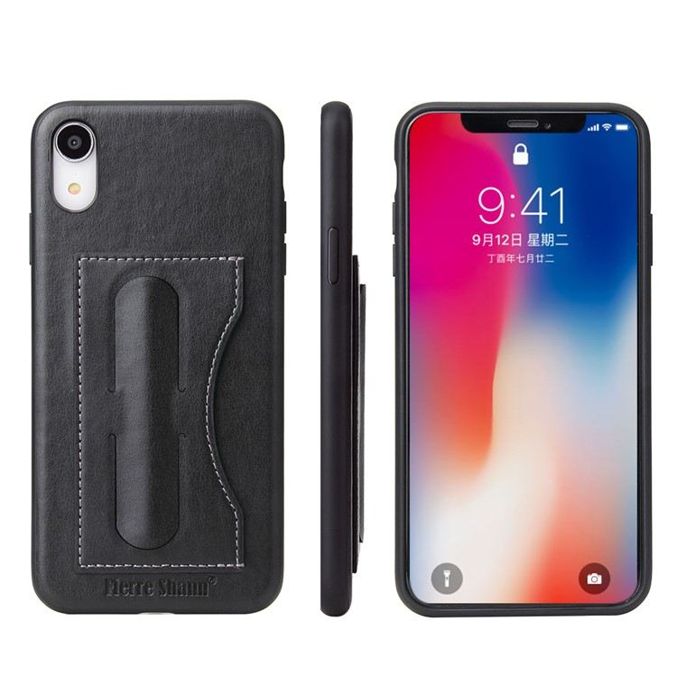 Crazy Horse Texture Kickstand Leather Coated TPU Phone Casing with Card Holder for iPhone XR 6.1 inch - Black-1