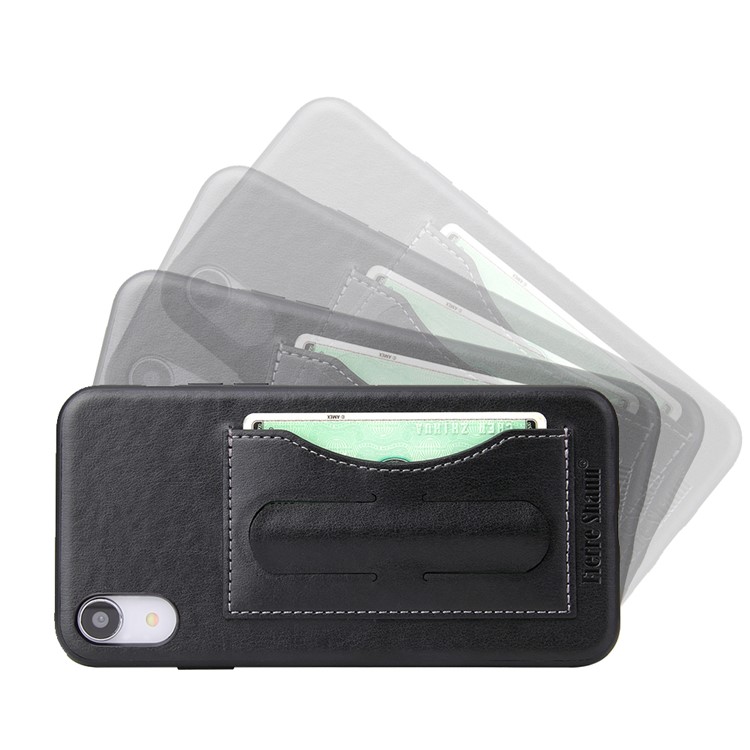 Crazy Horse Texture Kickstand Leather Coated TPU Phone Casing with Card Holder for iPhone XR 6.1 inch - Black-3