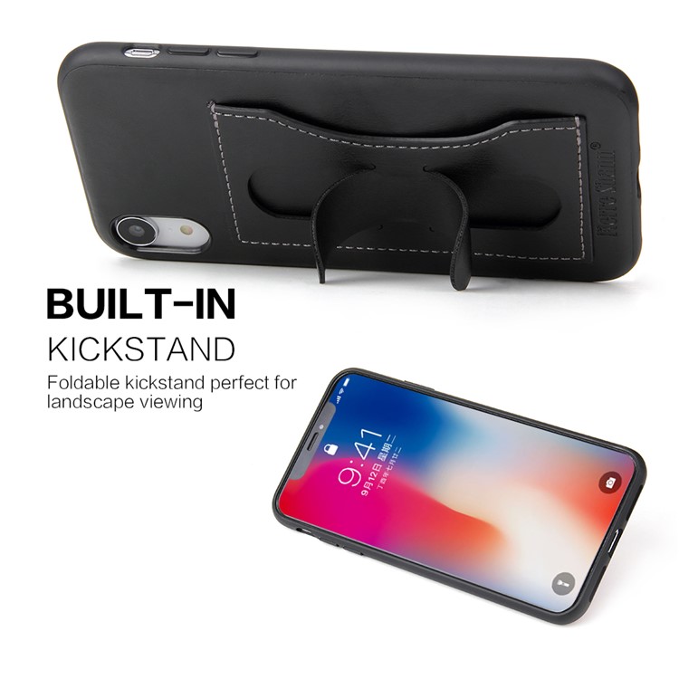 Crazy Horse Texture Kickstand Leather Coated TPU Phone Casing with Card Holder for iPhone XR 6.1 inch - Black-4