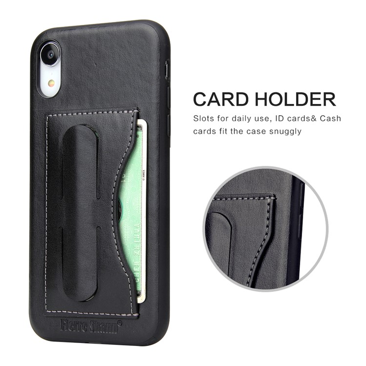 Crazy Horse Texture Kickstand Leather Coated TPU Phone Casing with Card Holder for iPhone XR 6.1 inch - Black-6