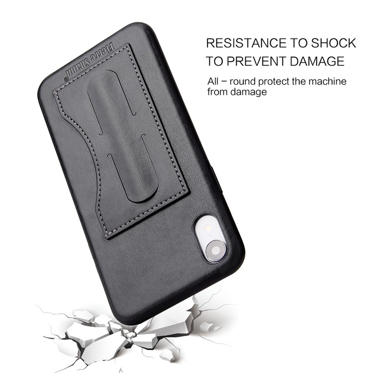 Crazy Horse Texture Kickstand Leather Coated TPU Phone Casing with Card Holder for iPhone XR 6.1 inch - Black-7