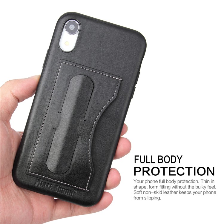 Crazy Horse Texture Kickstand Leather Coated TPU Phone Casing with Card Holder for iPhone XR 6.1 inch - Black-8