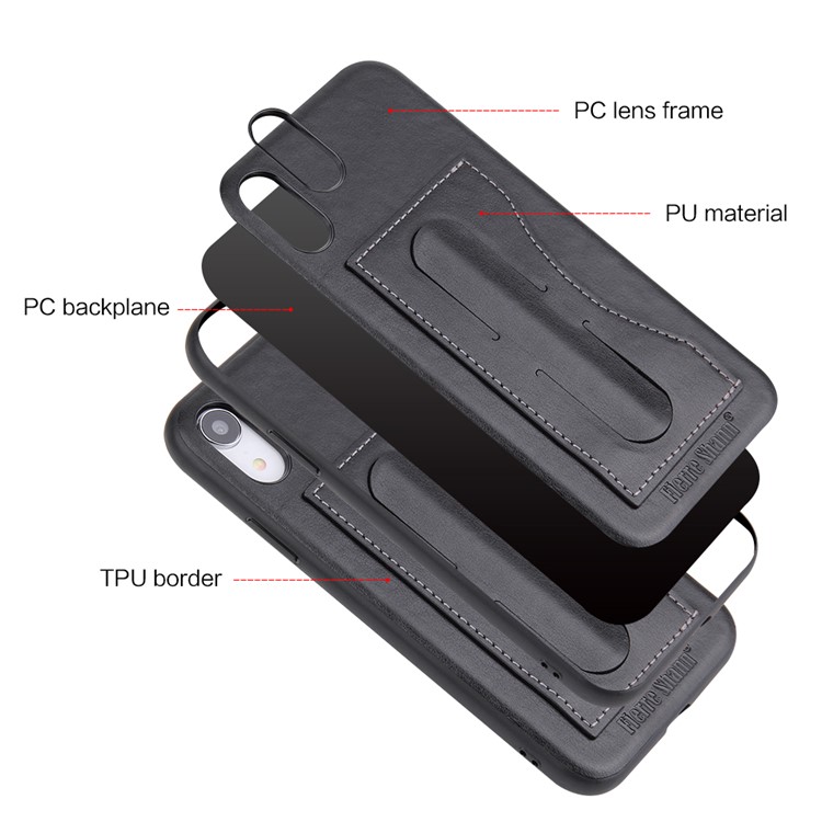 Crazy Horse Texture Kickstand Leather Coated TPU Phone Casing with Card Holder for iPhone XR 6.1 inch - Black-9