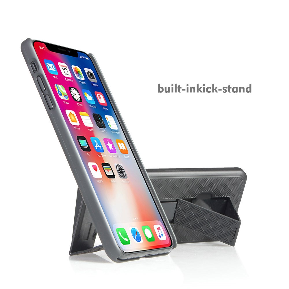 For iPhone XR 6.1 inch Woven Texture Swivel Belt Clip Holster PC + TPU Hybrid Case - Black-6