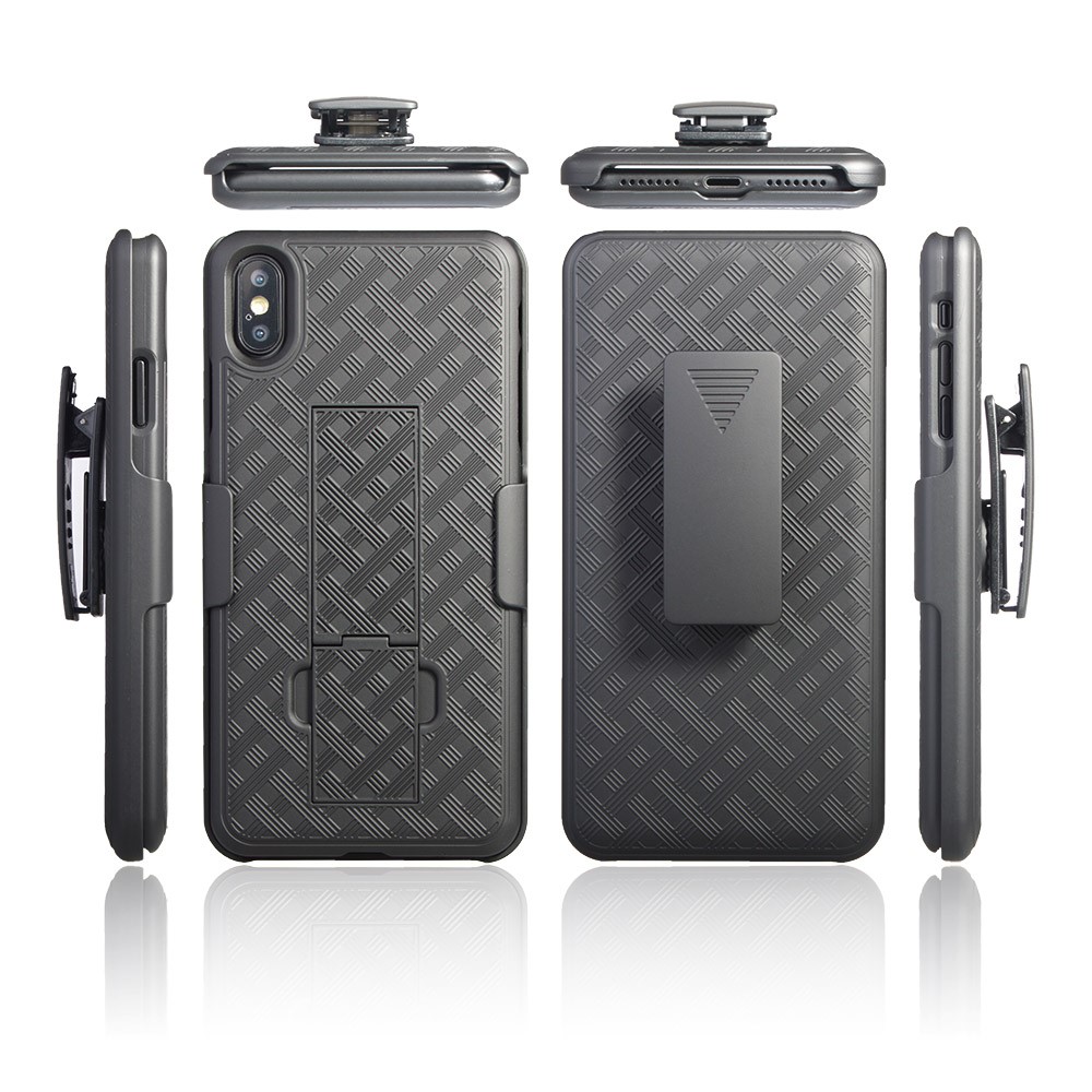 For iPhone XS Max 6.5 inch Woven Texture Swivel Belt Clip Holster PC + TPU Hybrid Cover - Black-3