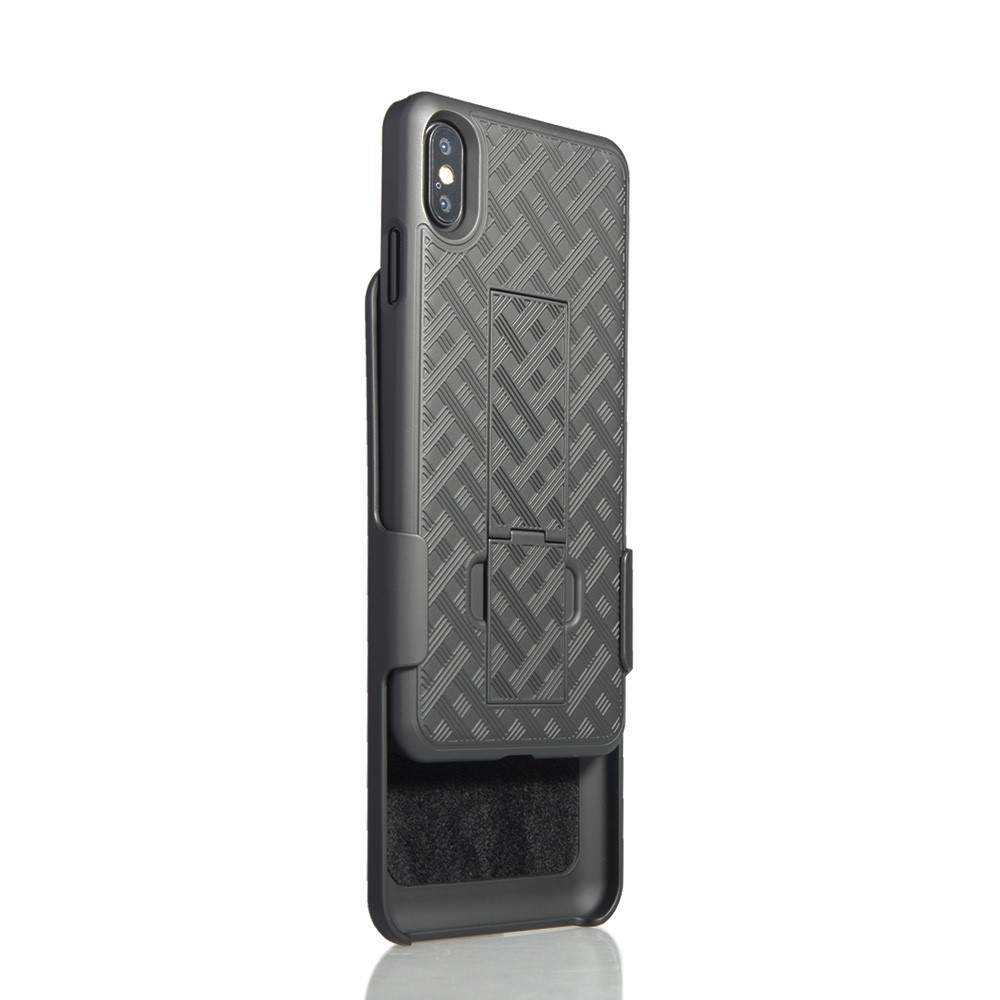 For iPhone XS Max 6.5 inch Woven Texture Swivel Belt Clip Holster PC + TPU Hybrid Cover - Black-4