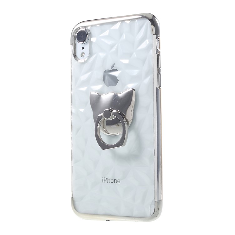 3D Diamond Texture TPU Mobile Casing with Kickstand for iphone XR 6.1 inch - Silver-3
