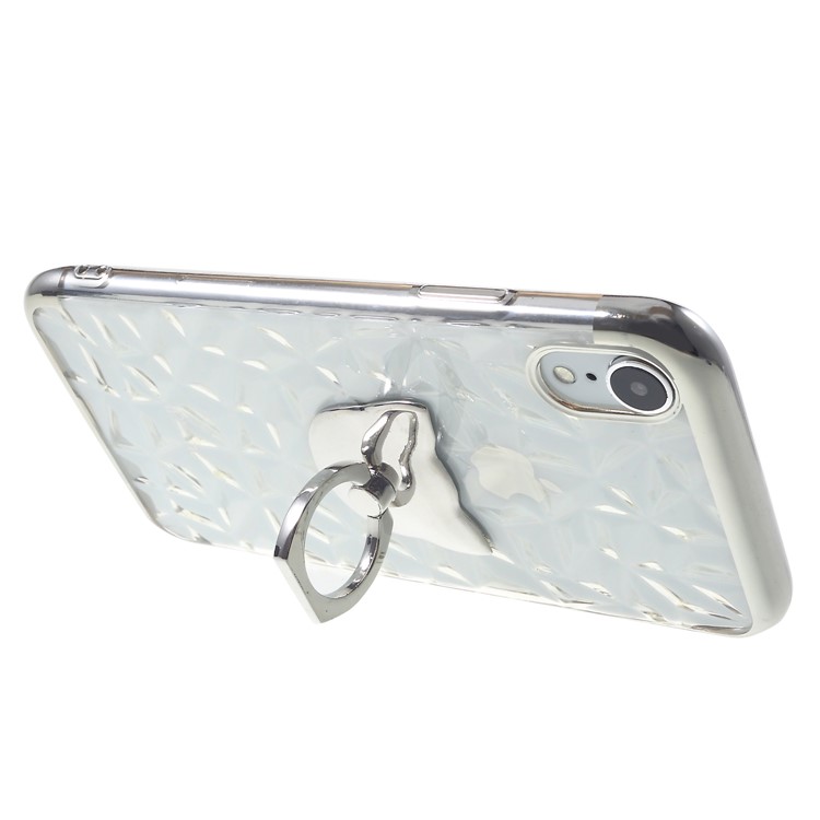 3D Diamond Texture TPU Mobile Casing with Kickstand for iphone XR 6.1 inch - Silver-5
