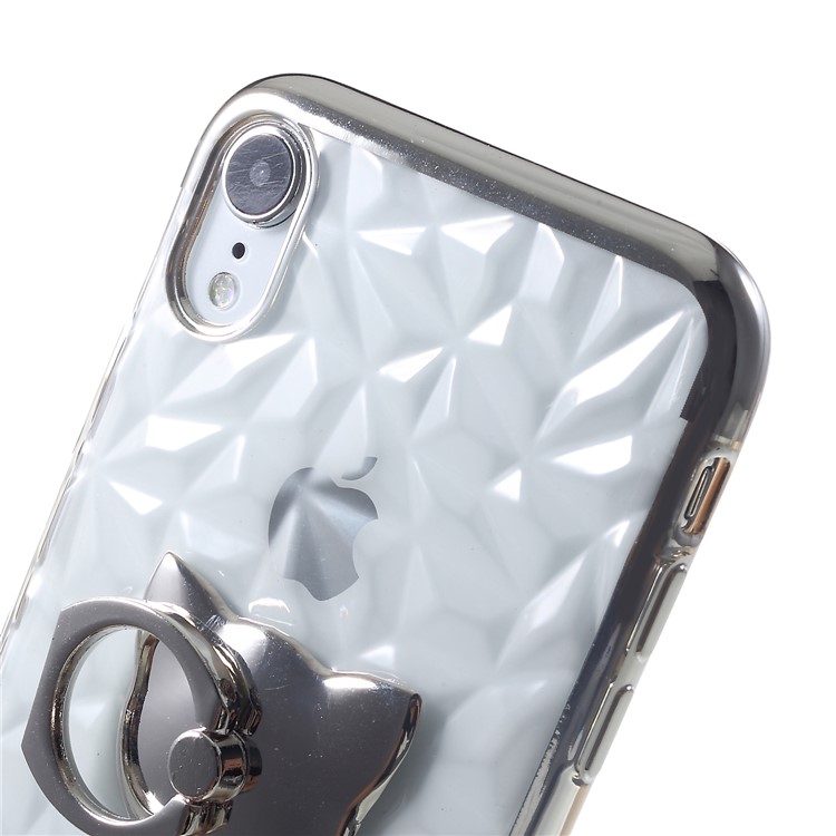 3D Diamond Texture TPU Mobile Casing with Kickstand for iphone XR 6.1 inch - Silver-7