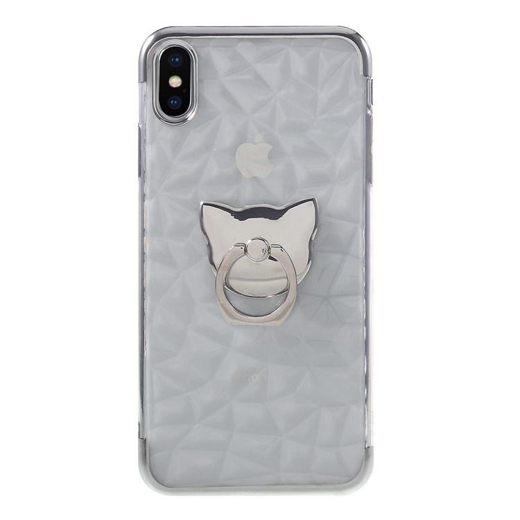 3D Diamond Texture TPU Mobile Casing with Kickstand for iPhone XS Max 6.5 inch - Silver-3