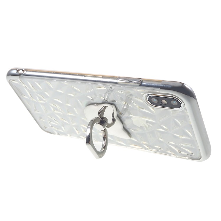 3D Diamond Texture TPU Mobile Casing with Kickstand for iPhone XS Max 6.5 inch - Silver-5