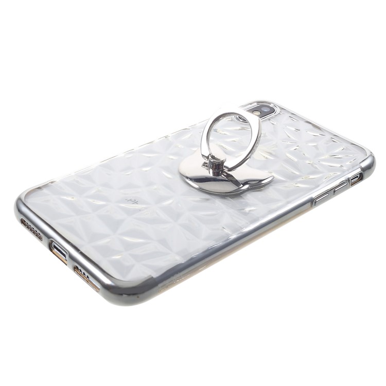 3D Diamond Texture TPU Mobile Casing with Kickstand for iPhone XS Max 6.5 inch - Silver-6