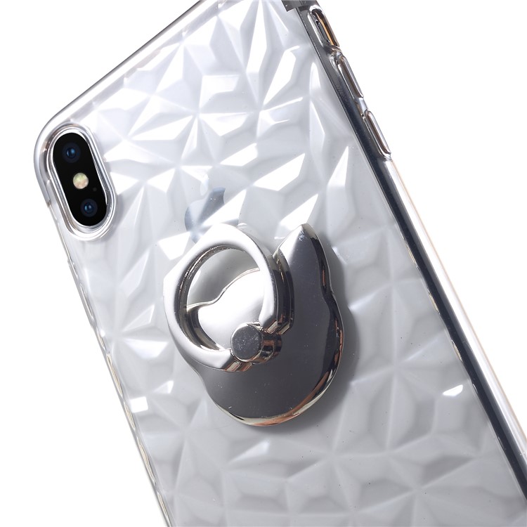3D Diamond Texture TPU Mobile Casing with Kickstand for iPhone XS Max 6.5 inch - Silver-7