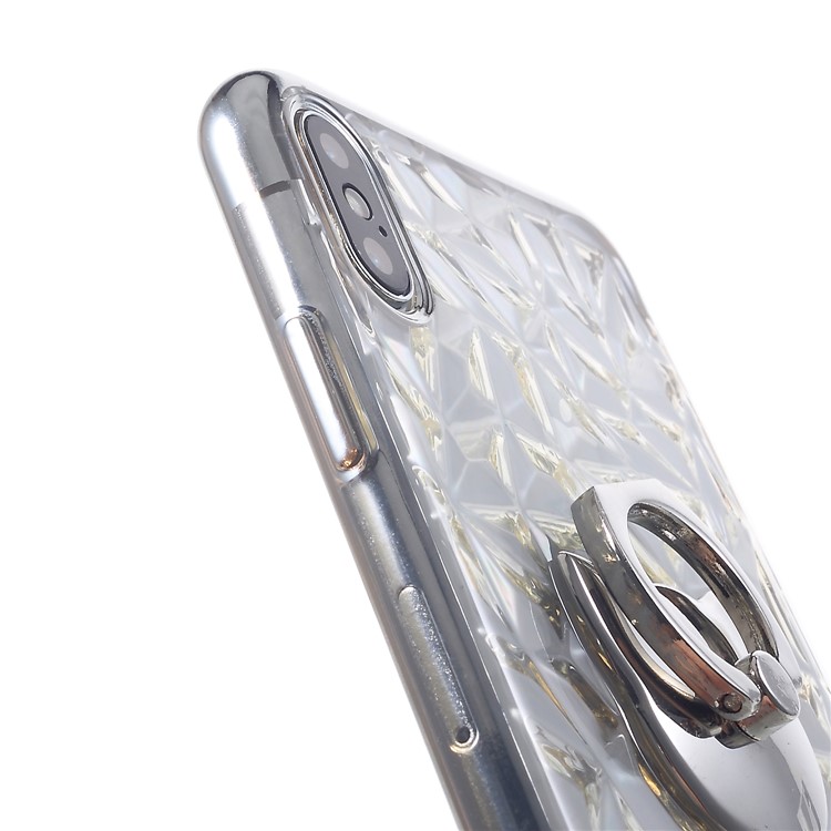3D Diamond Texture TPU Mobile Casing with Kickstand for iPhone XS Max 6.5 inch - Silver-8