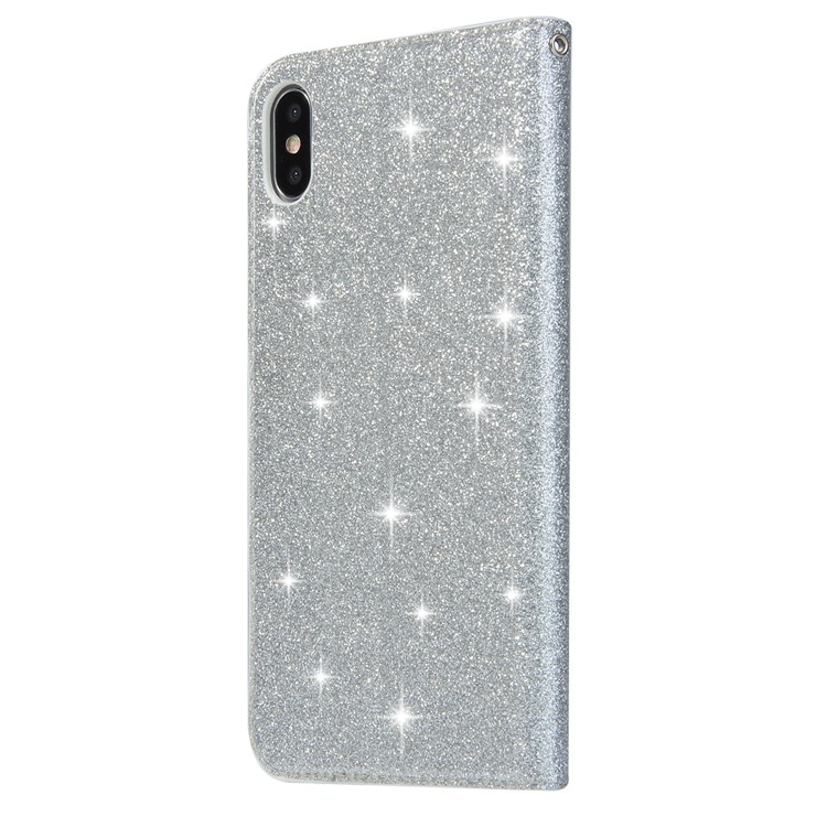 For iPhone XS Max 6.5 inch Sparkle Glitter Powder Synthetic Diamond PU Leather Wallet Cellphone Cover - Silver-3