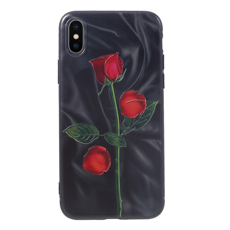 For iPhone XS 5.8 inch Embossing Patterned TPU Case - Roses with Black Background-2