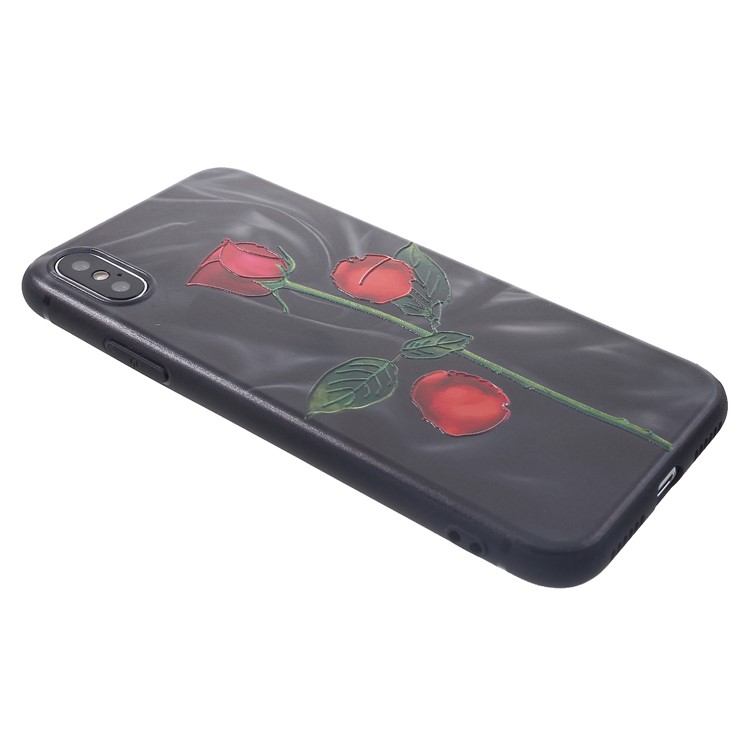 For iPhone XS 5.8 inch Embossing Patterned TPU Case - Roses with Black Background-3