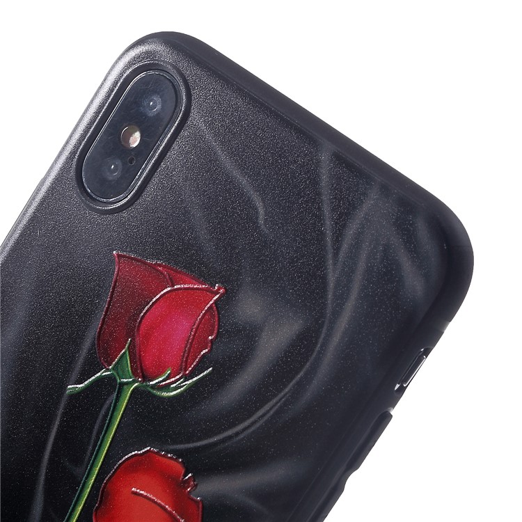 For iPhone XS 5.8 inch Embossing Patterned TPU Case - Roses with Black Background-4