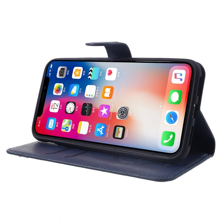 KAIYUE Premium PU Leather Wallet Cover with Stand for iPhone Xs 5.8 inch - Dark Blue-4