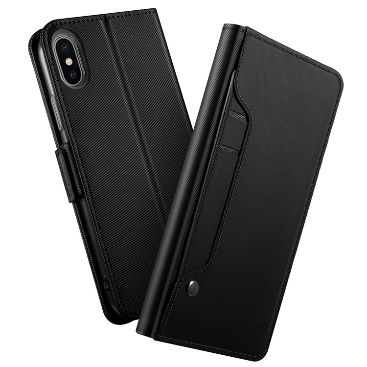 Leather Wallet Stand Case with Card Holder and Makeup Mirror for iPhone Xs Max 6.5 inch - Black-1