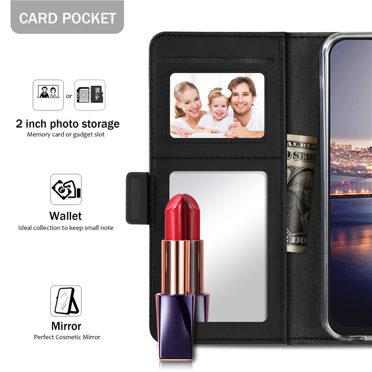 Leather Wallet Stand Case with Card Holder and Makeup Mirror for iPhone Xs Max 6.5 inch - Black-6
