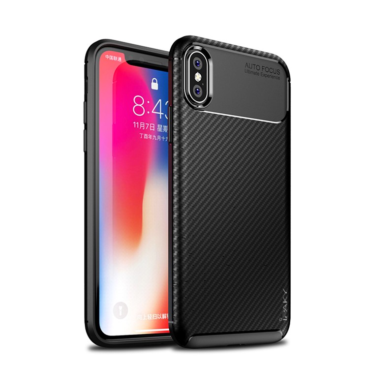IPAKY Carbon Fiber Texture Soft TPU Heat Dissipation Back Airbag Case for iPhone Xs / X 5.8 inch - Black-1