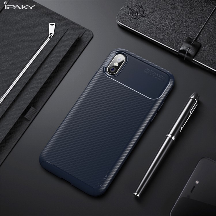 IPAKY Carbon Fiber Texture Soft TPU Heat Dissipation Back Airbag Case for iPhone Xs / X 5.8 inch - Black-3