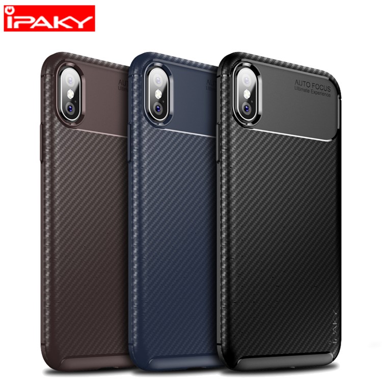 IPAKY Carbon Fiber Texture Soft TPU Heat Dissipation Back Airbag Case for iPhone Xs / X 5.8 inch - Black-6