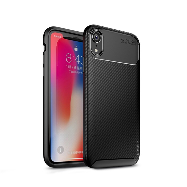 IPAKY Carbon Fiber Texture Soft TPU Heat Dissipation Back Airbag Cover for iPhone XR 6.1 inch - Black-1