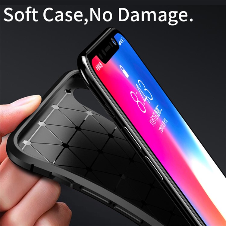 IPAKY Carbon Fiber Texture Soft TPU Heat Dissipation Back Airbag Cover for iPhone XR 6.1 inch - Black-3