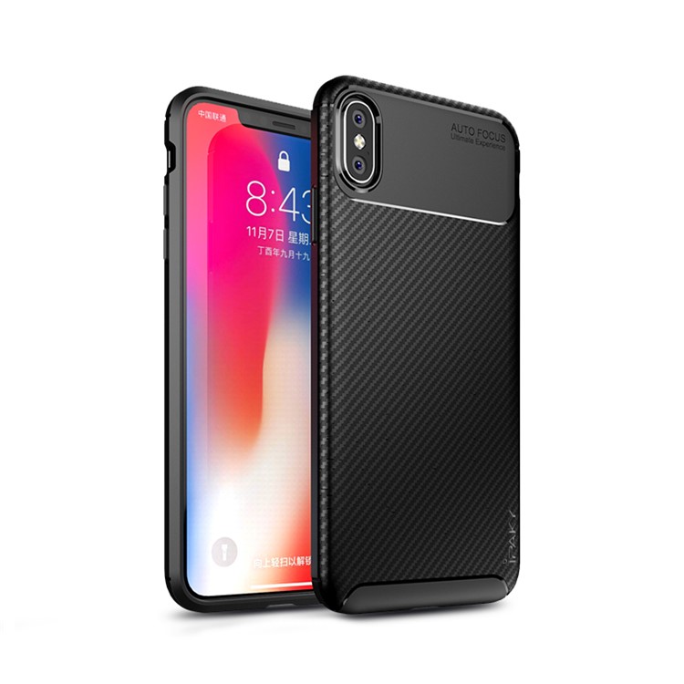 IPAKY Carbon Fiber Texture Soft TPU Cell Phone Shell for iPhone XS Max 6.5 inch - Black-1